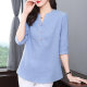 Pure cotton shirt women's 2025 spring and autumn new fashionable seven-quarter sleeve top large size mid-length V-neck shirt