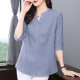 Pure cotton shirt women's 2025 spring and autumn new fashionable seven-quarter sleeve top large size mid-length V-neck shirt