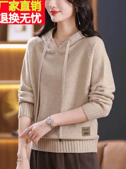 Mom's new autumn and winter cardigan sweater women's loose outer hooded sweatshirt plus fat large size knitted bottoming top