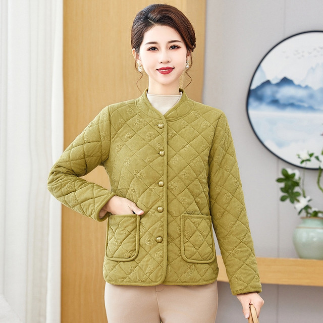 Middle-aged mother with velvet thickened cotton coat coat corduroy cotton coat 2025 winter middle-aged and elderly women's cotton jacket inner liner