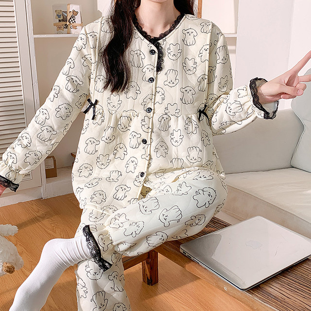 Air cotton confinement clothes autumn and winter style postpartum pure cotton thickened maternity pajamas for pregnant women in November