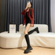 Jiaoyu small-sized boots for women, winter slim boots, thin V-mouth knight boots for small people, thick-soled high boots