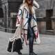 New autumn large-size women's clothing European and American style casual loose slim printed windbreaker lapel woolen coat coat
