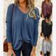 European and American style spring and autumn new V-neck blue loose pullover casual knitted long-sleeved T-shirt Women's T-shirt