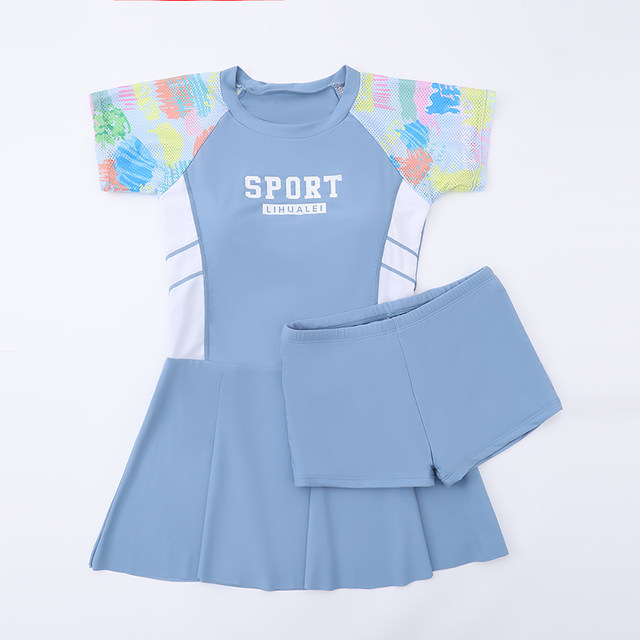 Fat girl swimsuit children plus fat, size, skirt, conservative swimsuit, big girl girl girl fast -drying swimwear
