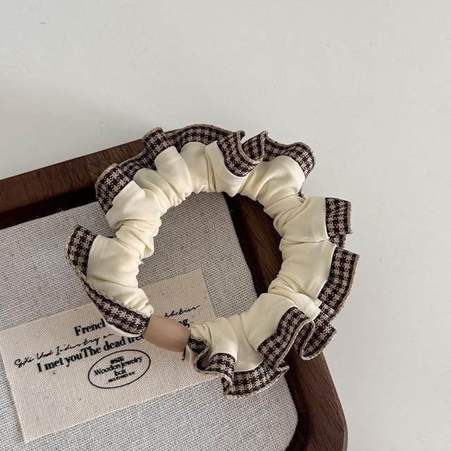 2024 new high elastic retro plaid pattern lace small intestine hair ring autumn and winter temperament ponytail head rope hair rope