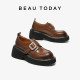 BeauToday brown thick-soled loafers women's 2025 new spring British style small leather shoes thick heel shoes