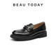 BeauToday genuine leather loafers for women in spring British style small leather shoes thick heels single shoes