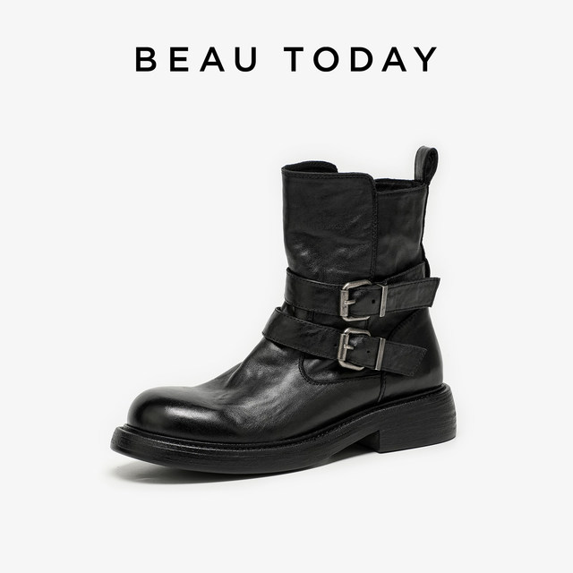 BeauToday thick-soled thick-heeled knight boots for women 2025 new spring British style Martin boots leather short boots