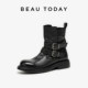BeauToday thick-soled thick-heeled knight boots for women 2025 new spring British style Martin boots leather short boots