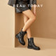 BeauToday thick-soled thick-heeled knight boots for women 2025 new spring British style Martin boots leather short boots