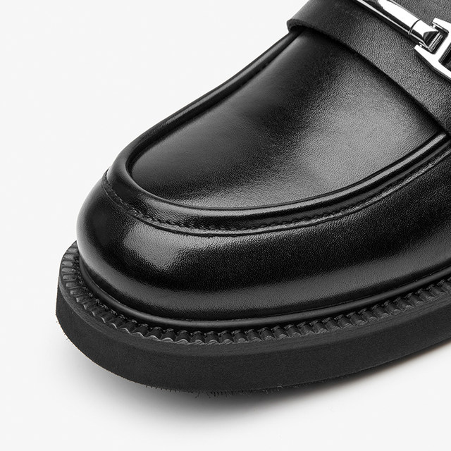 BeauToday genuine leather loafers for women in spring British style small leather shoes thick heels single shoes