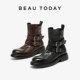 BeauToday thick-soled thick-heeled knight boots for women 2025 new spring British style Martin boots leather short boots
