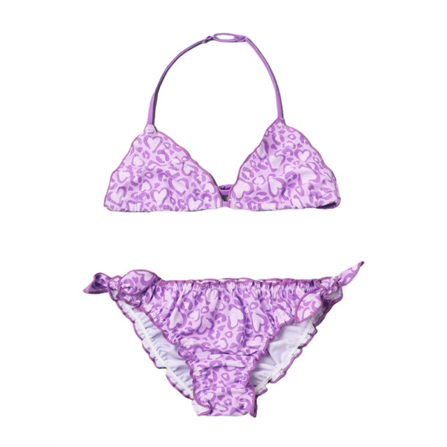 8818 Foreign Trade Girl Split Swimsuit Fashionable Leopard Print Girl Halves Neck Bikini Cute Wood Ear Triangle Swimsuit