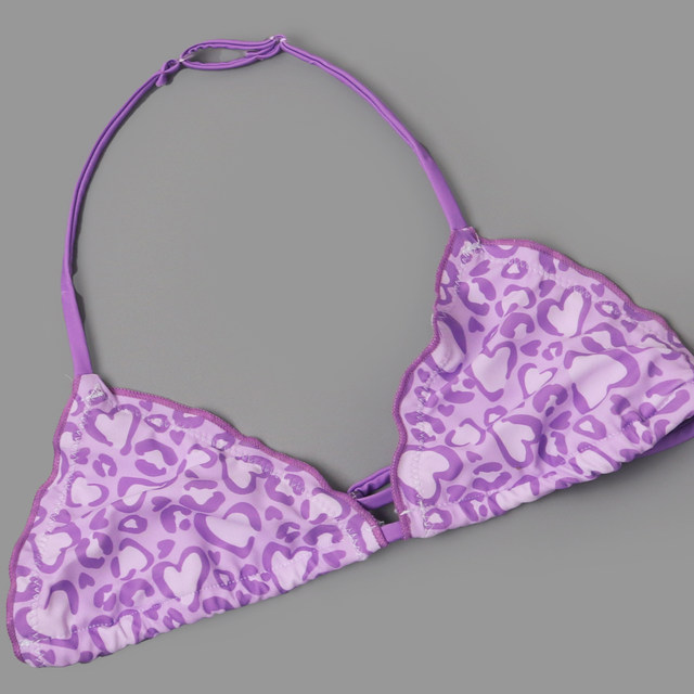 8818 Foreign Trade Girl Split Swimsuit Fashionable Leopard Print Girl Halves Neck Bikini Cute Wood Ear Triangle Swimsuit