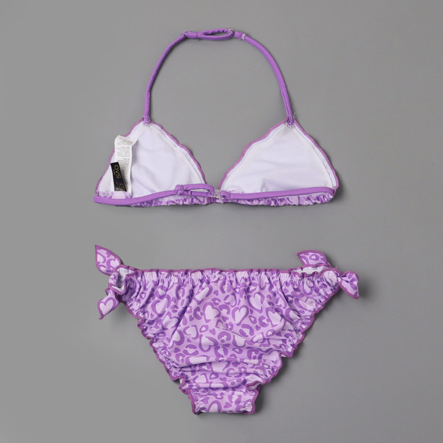 8818 Foreign Trade Girl Split Swimsuit Fashionable Leopard Print Girl Halves Neck Bikini Cute Wood Ear Triangle Swimsuit