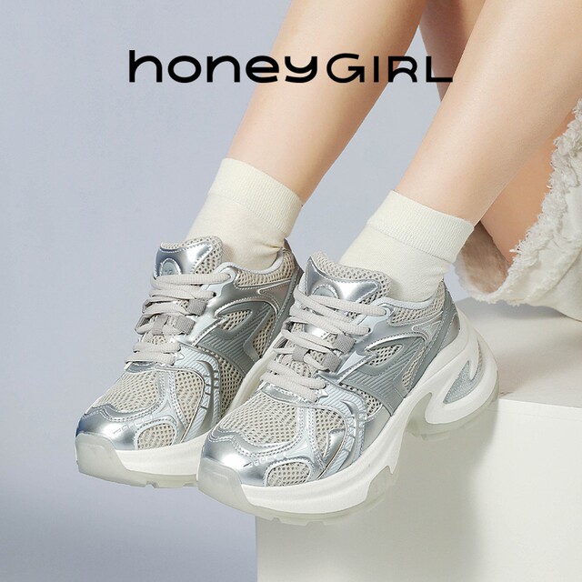 honeyGIRL thick-soled dad shoes for women 2025 new summer breathable mesh fashion sports and casual height-enhancing shoes