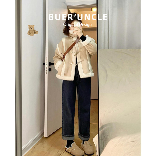 
Buer Shoes House Genuine Leather Birken Shoes Women's Fall and Winter Thick Sole Cork Boken Plus Fleece Warm Cotton Shoes