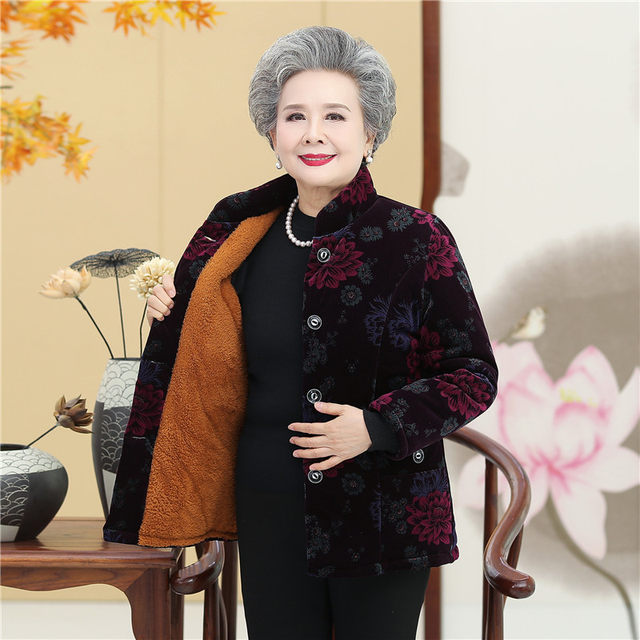 Middle-aged and elderly women's winter clothes, cotton-padded clothes, 60-year-old and 70-year-old grandmothers' velvet thickened cotton clothes, clothes for the elderly and old ladies' cotton-padded jackets