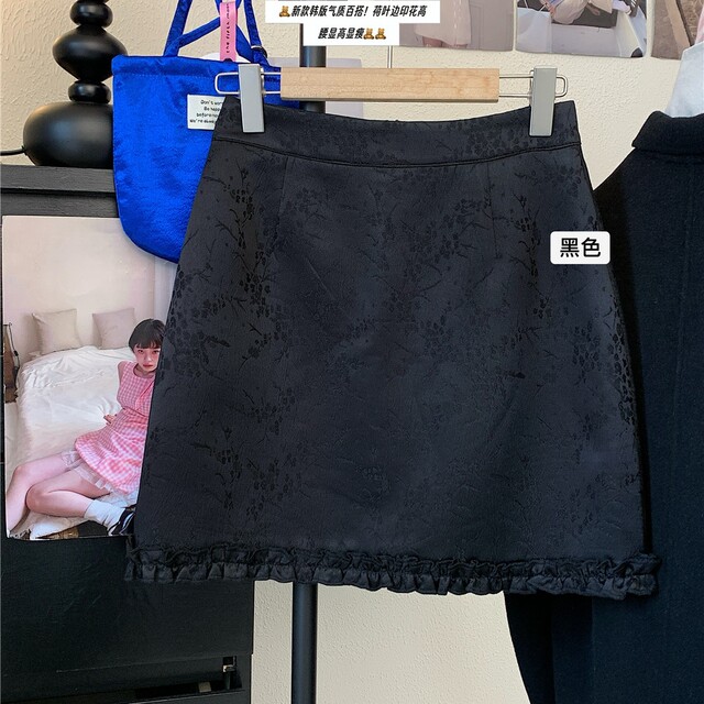 New Chinese style skirt for women in spring and summer large size high-waisted ruffled short skirt covering hips to make them look slim in the wood ear a-line skirt