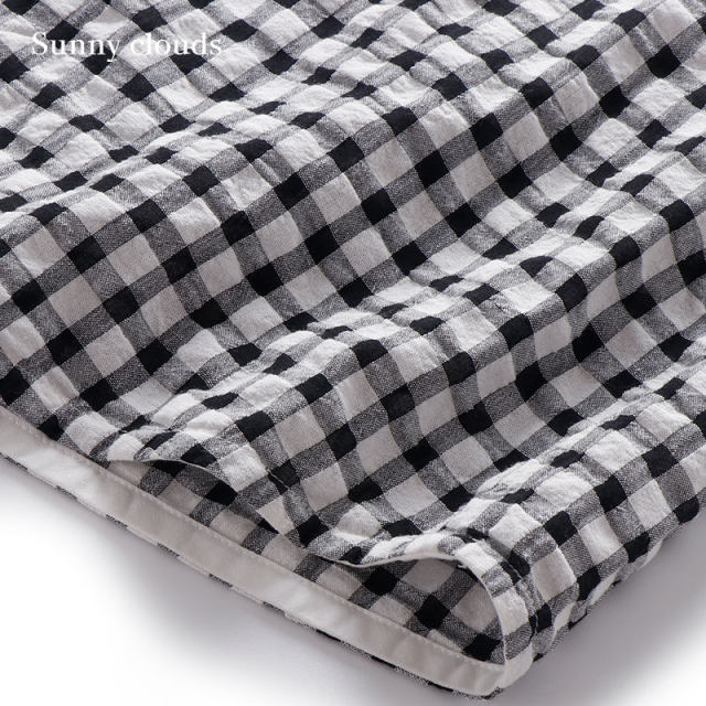 Sunny clouds Women's cotton puff flared sleeve black and white plaid hoodie hood