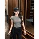 American-style front shoulder letter embroidered gray short-sleeved T-shirt for women's summer 2025 new slim fit and sexy girl short top