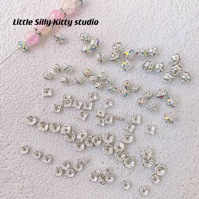 10 pieces of hollowed-inlaid diamond straight hole beads and spacer holder handmade DIY beaded material bracelet jewelry material