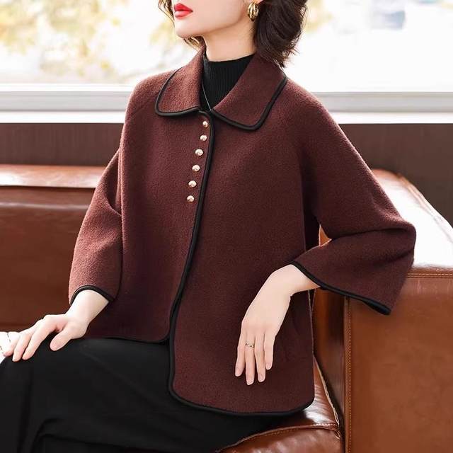 
Red Mother's Autumn Woolen Coat in the Year of the Zodiac 2025 New Middle-aged and Old Women's Spring and Autumn Woolen Coat Short Style