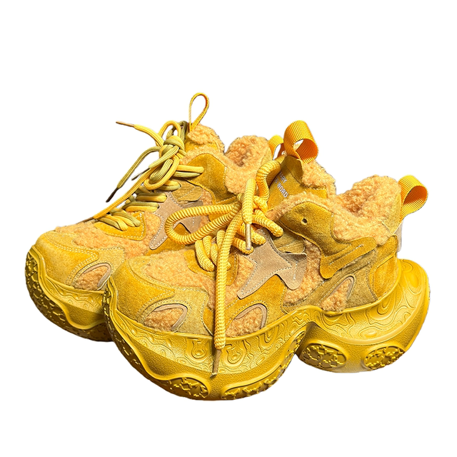 Matte genuine fur plus velvet thick-soled dad shoes for women 2025 new versatile small height increasing casual sports shoes