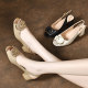 
2025 New Summer Women's Shoes Fish Mouth Thick Heel Sandals Women's Summer Fashion Temperament Back Hollow Single Shoes Medium Heel Genuine Leather Shoes