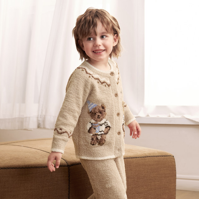 
Manxi children's home clothes half velvet for boys and girls, thickened velvet, autumn and winter warm children's pajamas set split