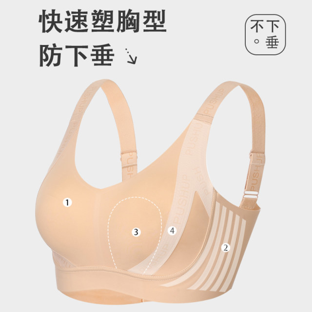 Big breasts appear smaller Seamless underwear Rabbit ear cup Anti-convex support Anti-sagging Anti-sagging Breast shrinking light sports bra Large size thin