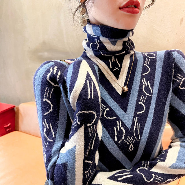 Takaitar sweaters autumn and winter women's 2024 new winter slim top -fitting pile collar bottoming shirt inside foreign women's clothing
