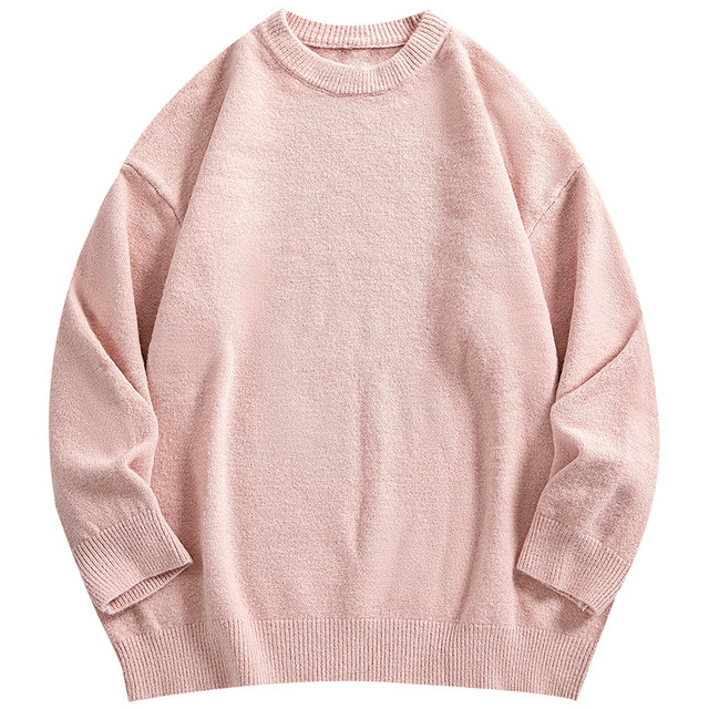 Round neck sweater men's winter oversize lazy style pullover jacket plus velvet thickened warm knitted sweater