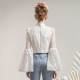 Elegant retro style flap sleeve top 2025 spring lace bow slim fit short style for women