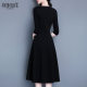 Autumn and winter small black skirt spring 2025 new temperament slim a-line skirt 7-quarter sleeve mid-length black base dress