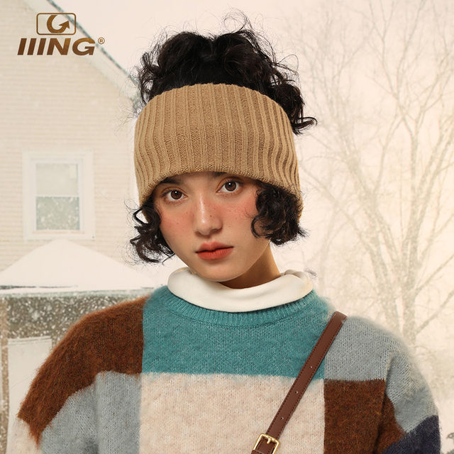 IING hat control winter sports knitted autumn and winter daily wearing wool head hoop wide edge head hoop solid color hair