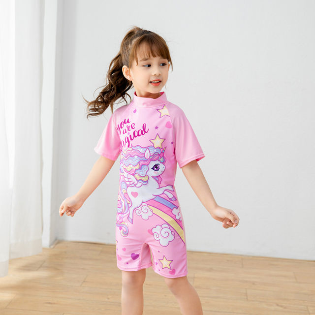Cute girl casual swimsuits, seaside children's swimsuits, short-sleeved surfing suits, one-piece swimsuits, quick-drying