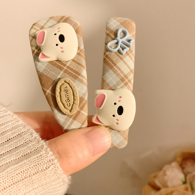 Cute puppy bow fabric hairpin female high-end side clip side bangs broken hair BB clip hairpin headwear