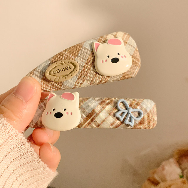 Cute puppy bow fabric hairpin female high-end side clip side bangs broken hair BB clip hairpin headwear