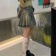 American pleated denim skirt female hot girl versatile slim large size retro old design high waist short skirt summer