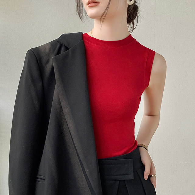 Gray vest base shirt for women 2025 autumn round neck slim sleeveless T-shirt for secondary breasts and thin suit