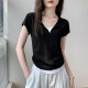 Zipper half-open collar fake two-piece short-sleeved T-shirt for women 2025 spring and summer new slim U-shaped hem cardigan underwear top
