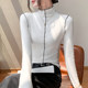Gebei Shang Europe and the United States retro non -lock edge half -high -necked long -sleeved grinding hair, the female top of the female top, stitching design feel bottoming shirt