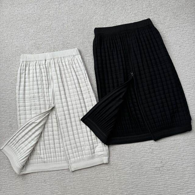 Women's Spring and Autumn and Winter Rib Drawstring Spliced ​​Quilted Pull-Wireless Elastic Waist Neat Straight Zipper Skirt