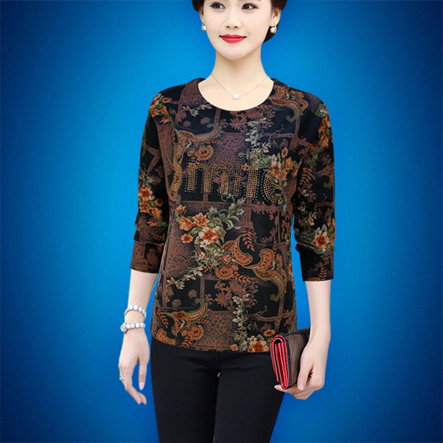 Mom pretend to be spring and autumn new middle -aged women's clothing autumn clothing long sleeves, middle -aged cotton cotton bottom shirt top
