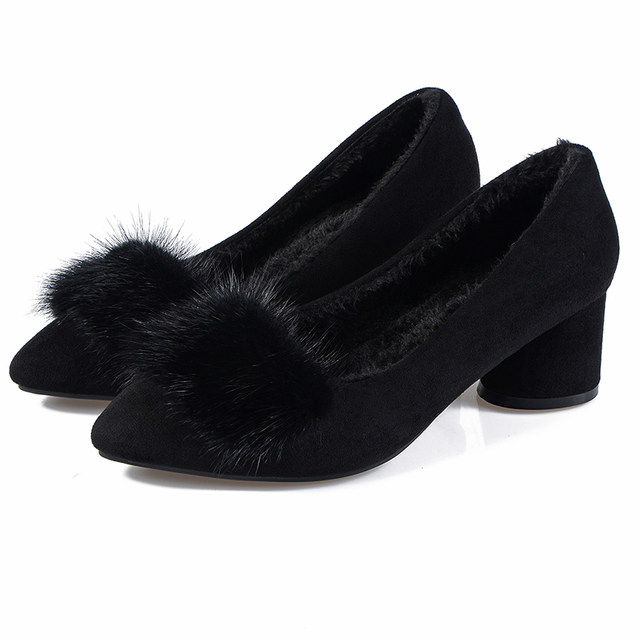 Shoes 2024 Type Shoes Terrier Wood Mink Ploved Doudou Shoes Heel High -Heeds Hermore Female Women's Winter Single Single Shoes