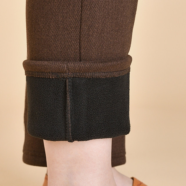 Mom pants with velvet loose straight-leg grandma pants for autumn and winter middle-aged and elderly women's pants old ladies wear woolen trousers outside
