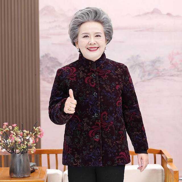 Middle-aged and elderly women's winter clothes, mother cotton coat, grandma plus velvet thickened cotton coat, elderly clothes, old lady cotton coat