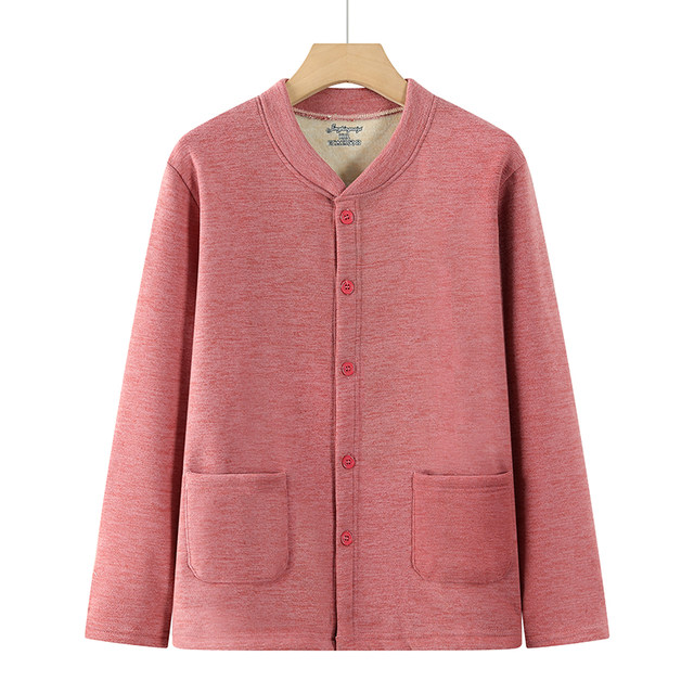 Middle-aged and elderly women's autumn clothes, German velvet mother's cardigan top, brushed thickening, thermal underwear for the elderly, cotton sweater